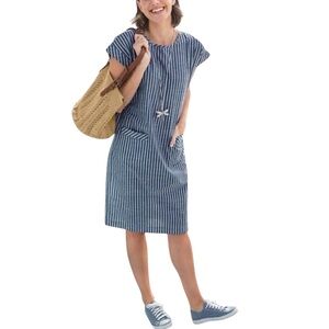Appleseed's Navy and White Striped Midi Dress with Pockets 100% Cotton 14